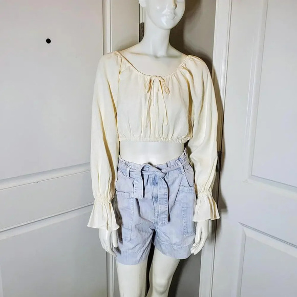 NWT WEWOREWHAT Women's Cream Colored Babydoll Crop Top Blouse Size XS - Picture 7 of 16